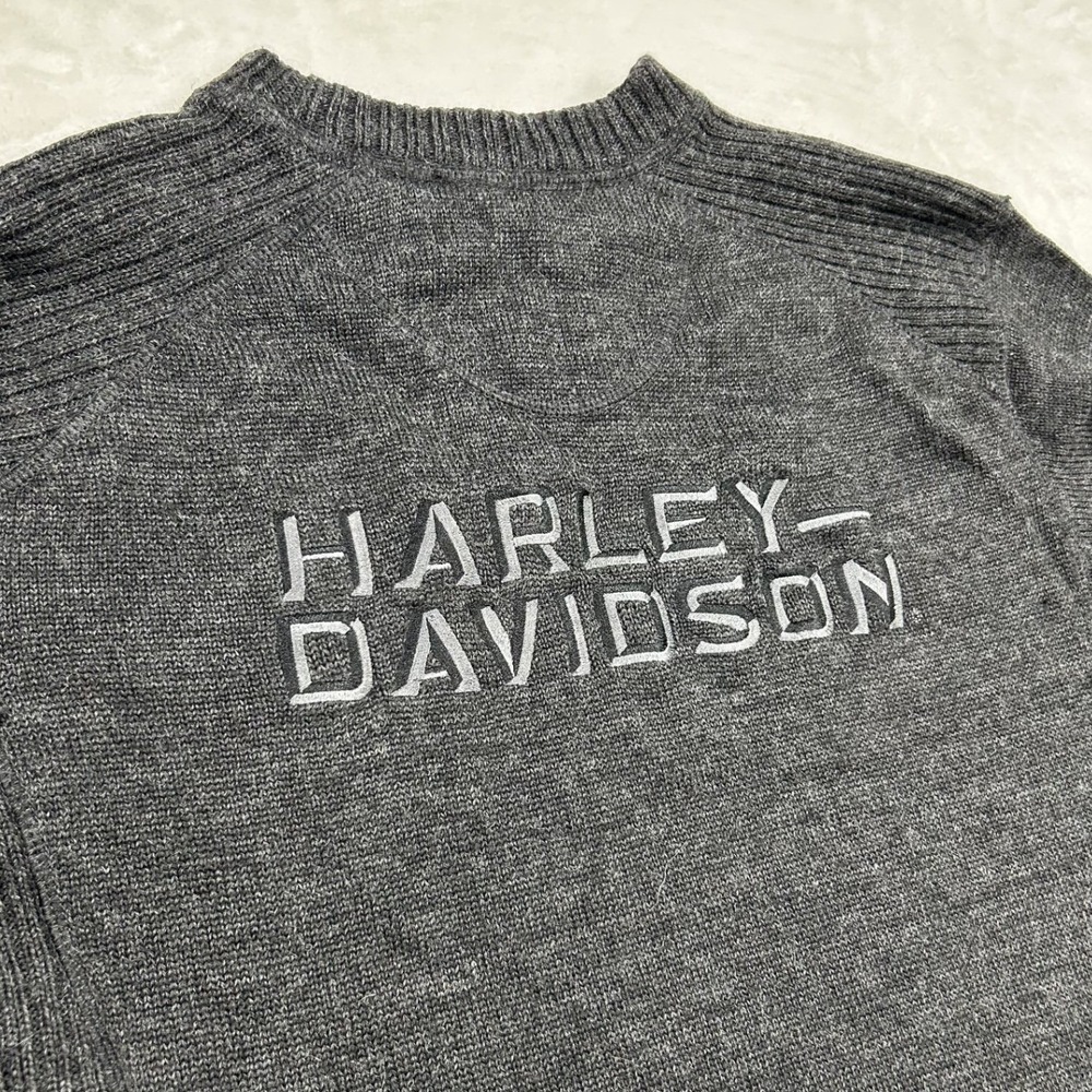 Harley Davidson Sweater Mens M Gray Embroidered Logo Ribbed Knit Pullover